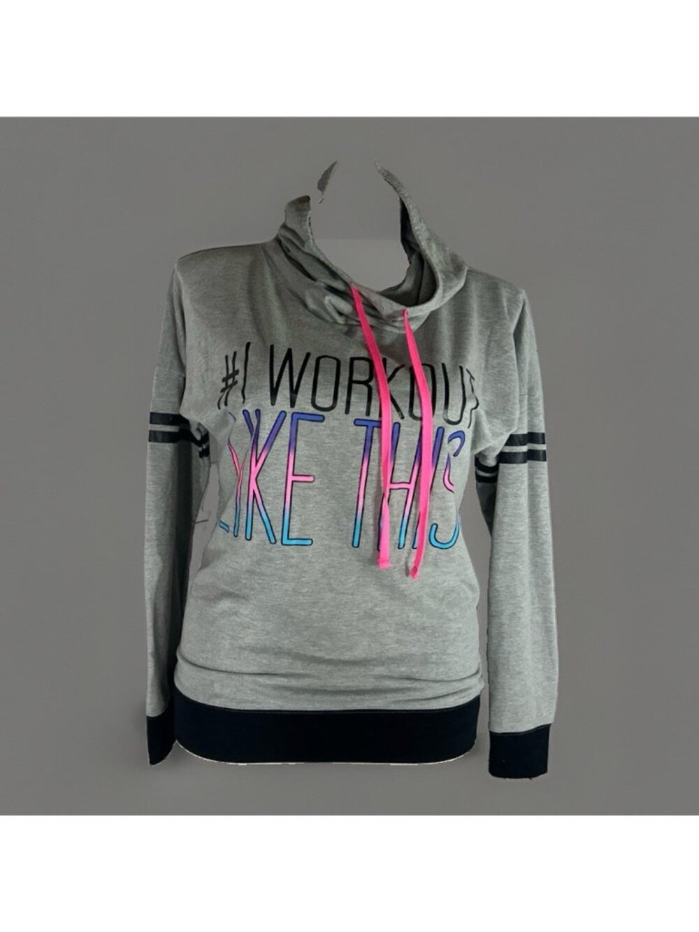 Material Girl Active Sweatshirt Ladies Size Large Workout Like This Gray Hoodie
